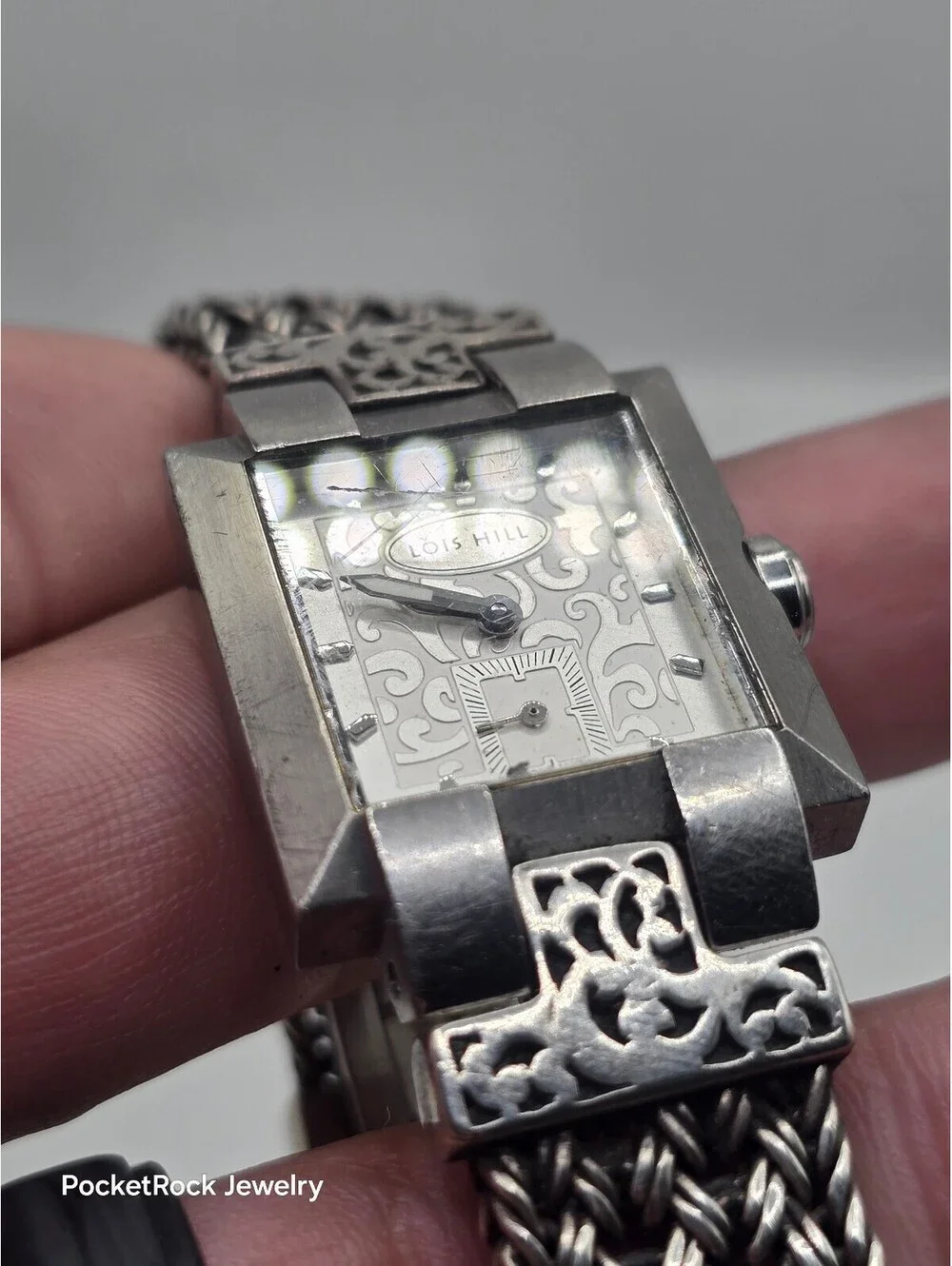 Lois Hill Women’s Swiss Made Quartz Rectangle Silver Dial 925 SILVER Bracelet